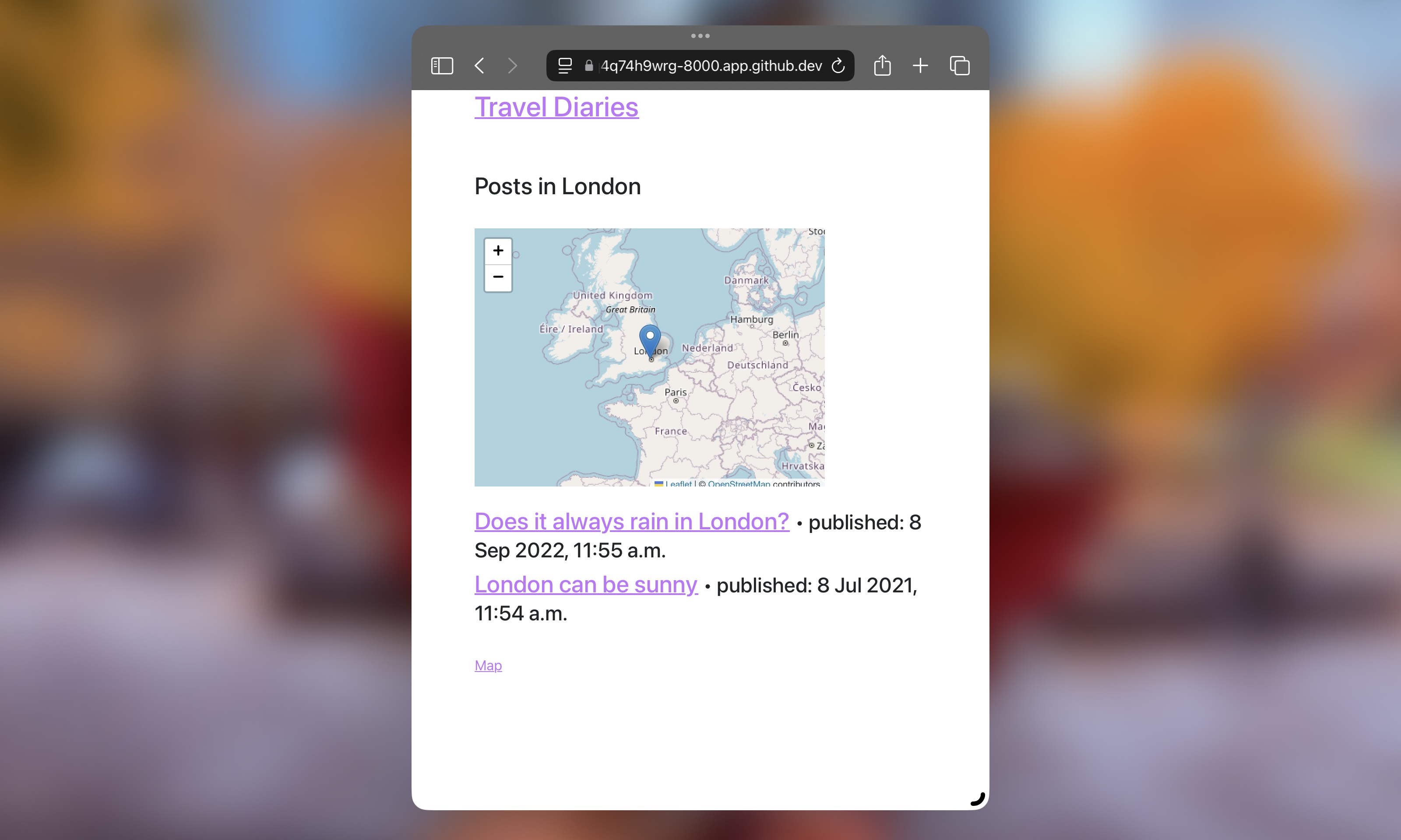 Image of a location page showing a map