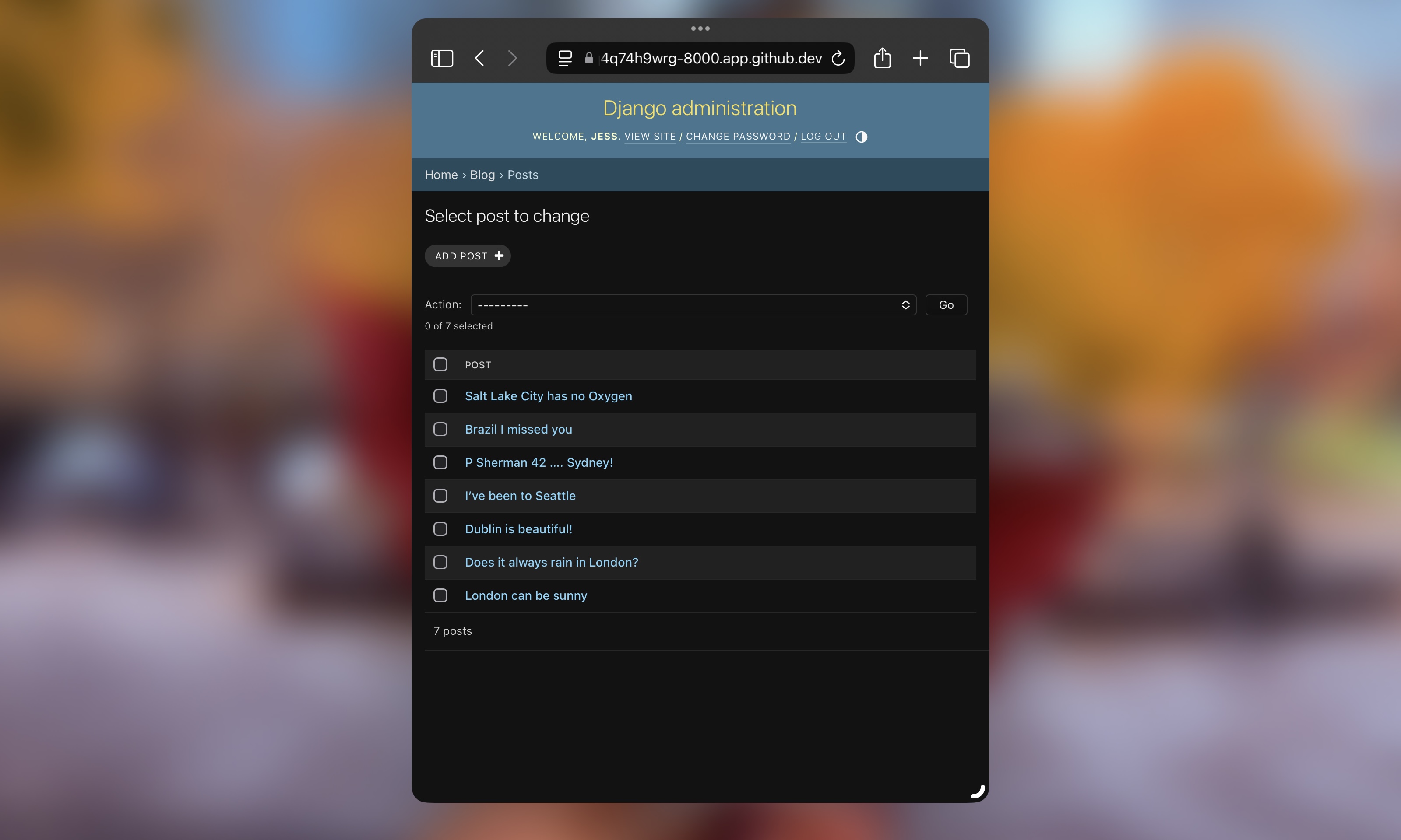 List of all posts in the Django Admin